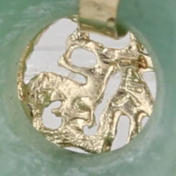 Fu Wealth Green Jadeite Jade Hololith Torus Pendant 14k Yellow Gold