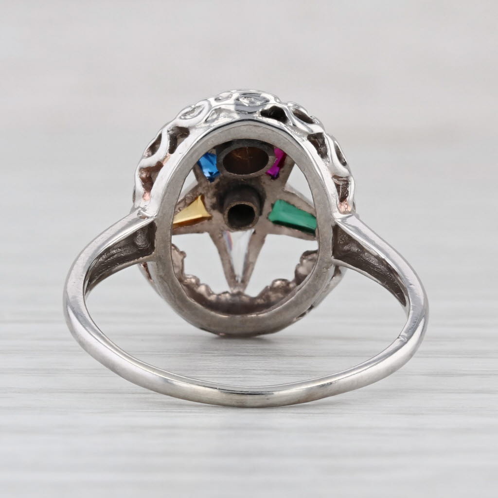 Order Eastern Star Ring 14k Gold Diamond Lab Created Gemstone OES Masonic