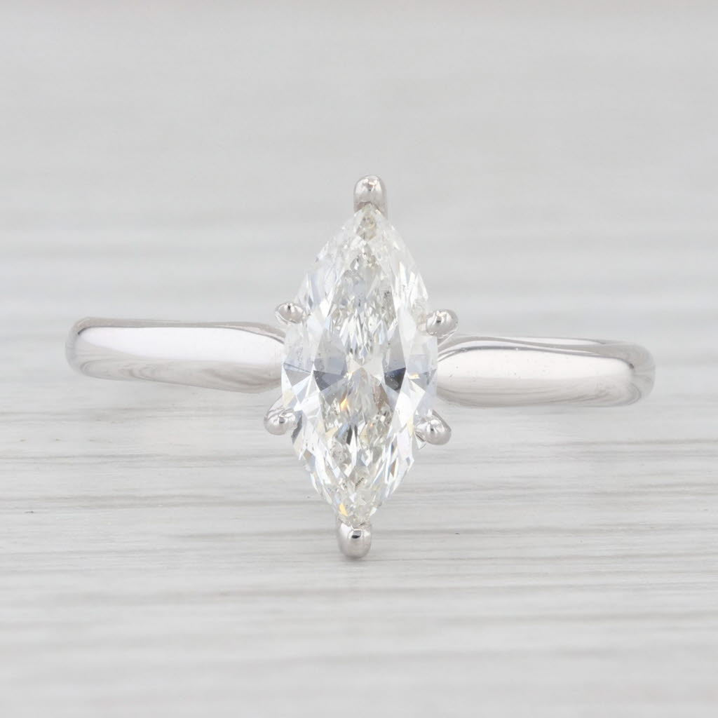 Light Gray 1.01ct Marquise Solitaire Diamond Engagement Ring 14k White Gold Size 8