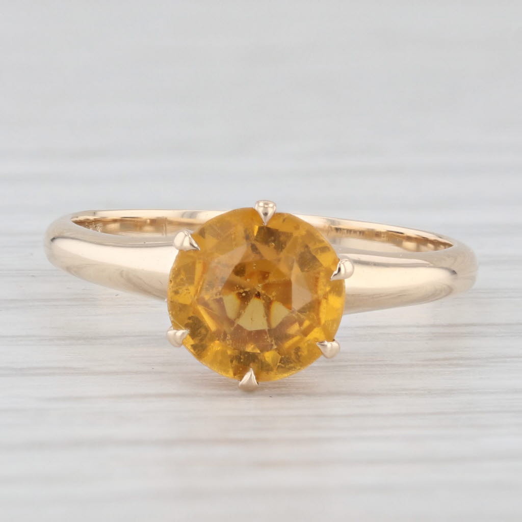 Light Gray Antique Orange Garnet Doublet Round Solitaire Ring 14k Yellow Gold Size 6.25
