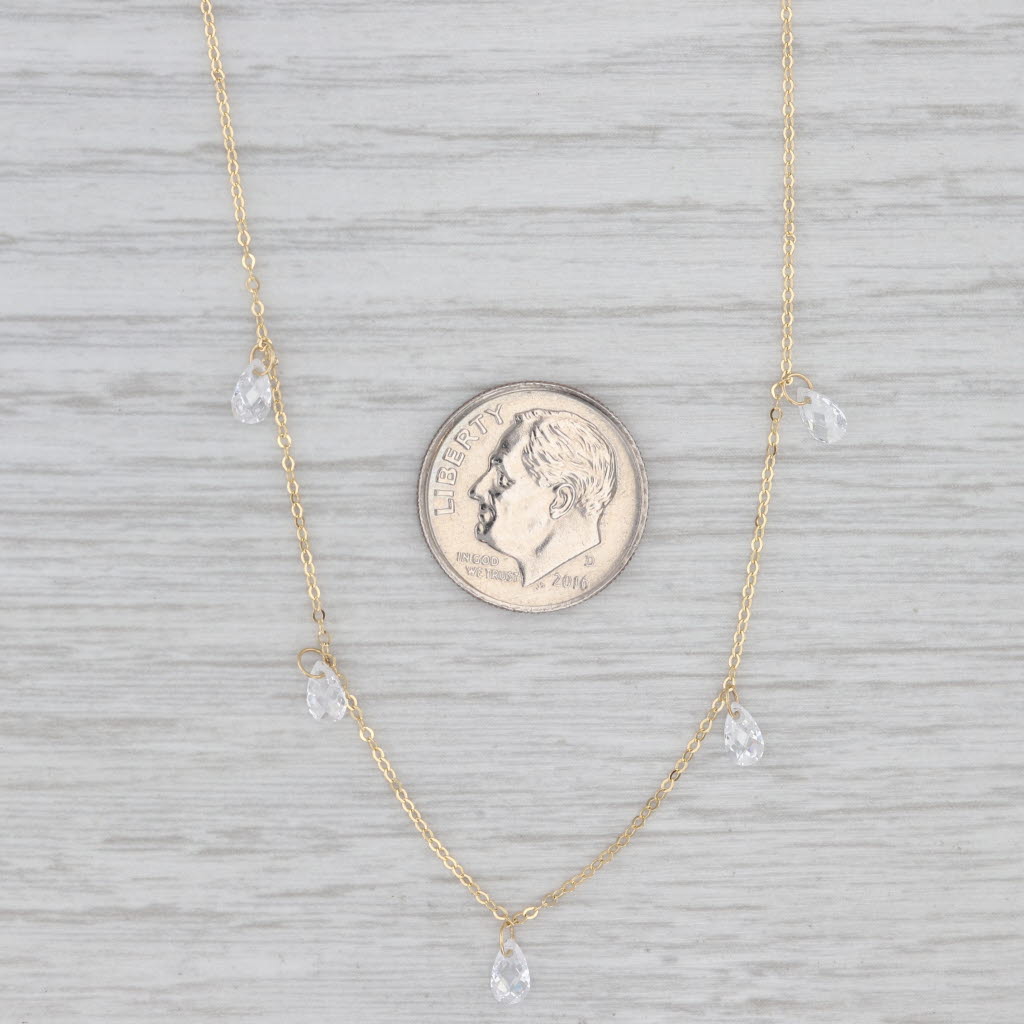 Gray New Cubic Zirconia Teardrop Fringe Station Necklace 14k Yellow Gold 18" Chain