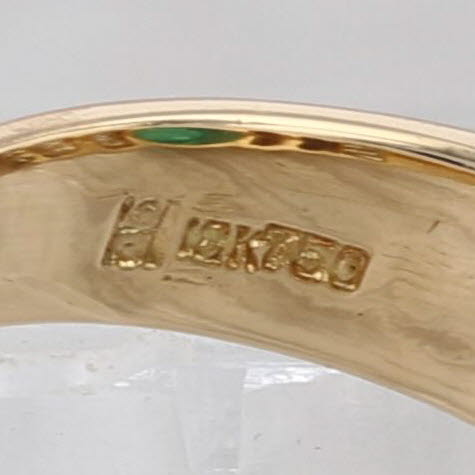 Emerald Round Cabochon 0.40ctw Diamond Ring 18k Yellow Gold Size 6