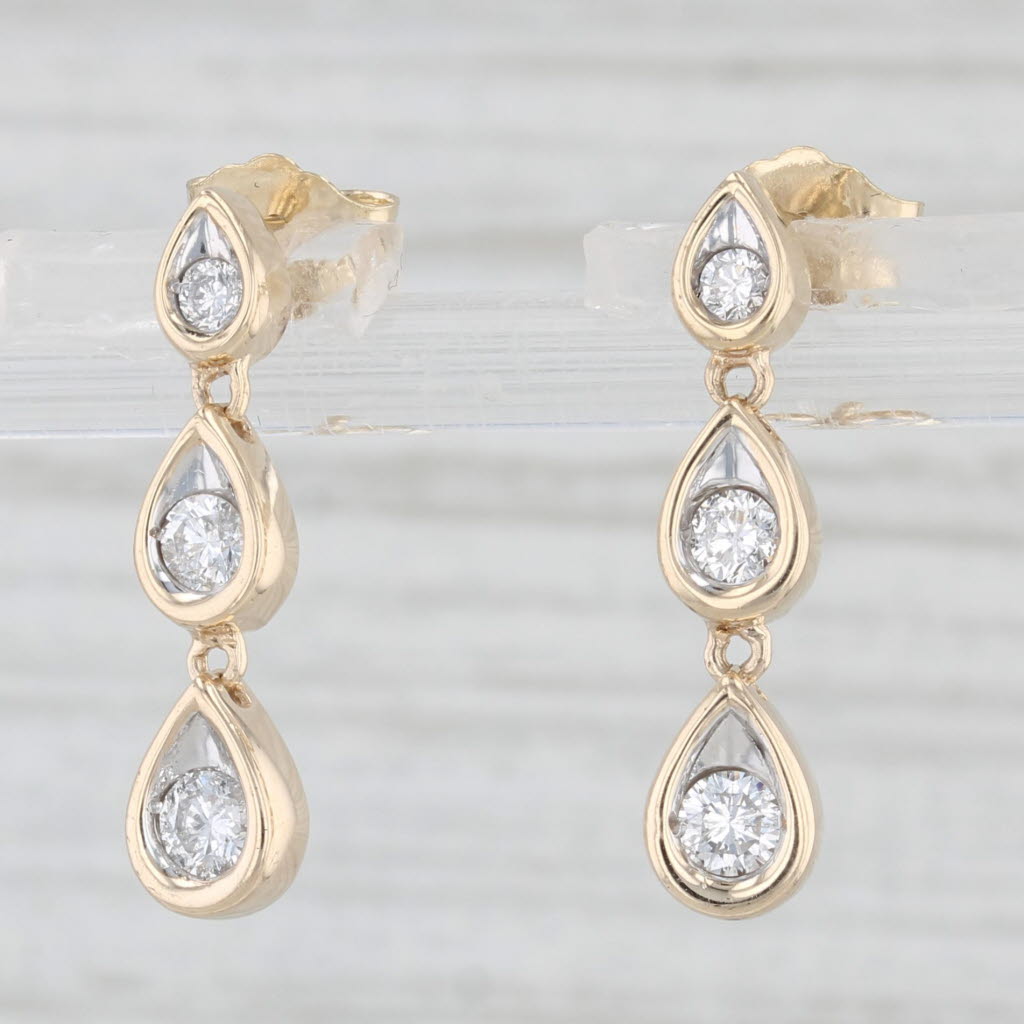 Light Gray 0.36ctw Diamond Teardrop Journey Earrings 10k Yellow Gold Pierced Dangles