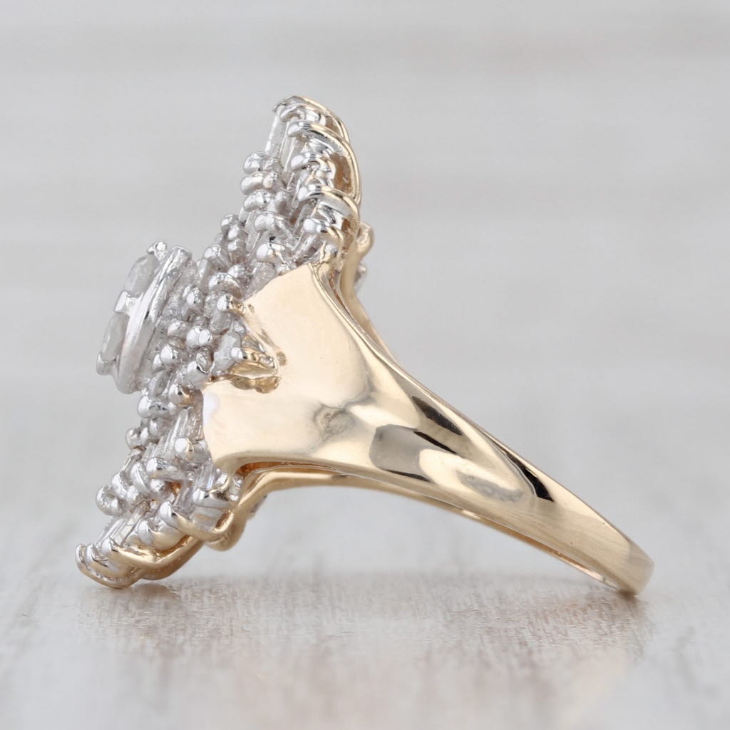 1ctw Diamond Cluster Cocktail Ring 10k Yellow White Gold Size 5.75