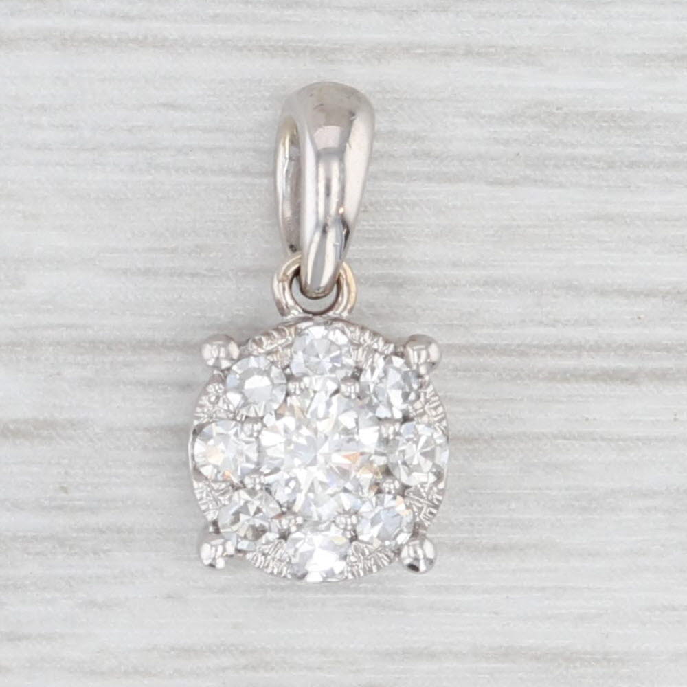 Light Gray 0.40ctw Round Brilliant Diamond Cluster Pendant 14k White Gold Small Drop