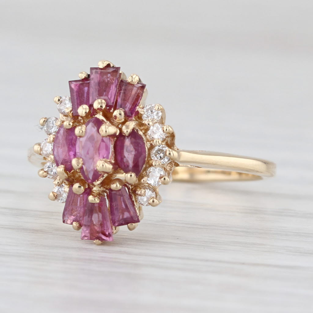 1.01ctw Ruby Diamond Cluster Ring 14k Yellow Gold Size 8.25
