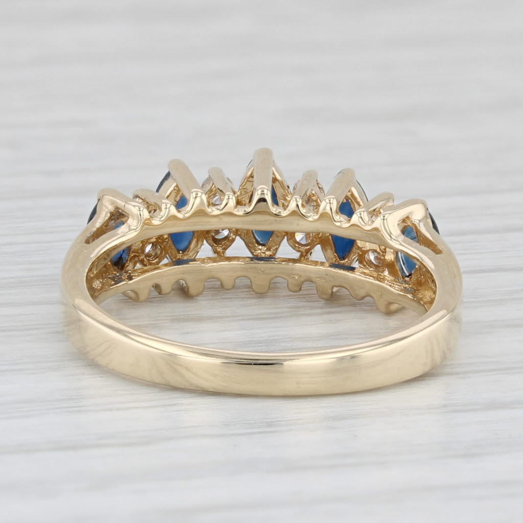 Light Gray 0.84ctw Blue Sapphire Diamond Ring 14k Yellow Gold Tiered Stackable Size 6