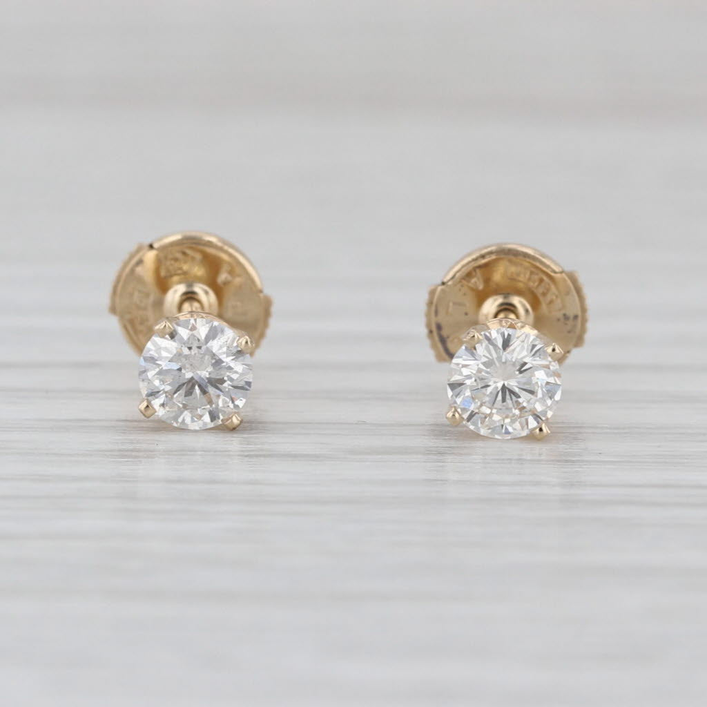 0.68ctw Round Diamond Solitaire Stud Earrings 14k Yellow Gold Secure Lock