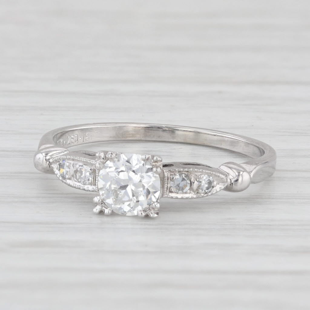 Light Gray 0.43ctw Diamond Engagement Ring 18k White Gold Size 4.75 Vintage Old European