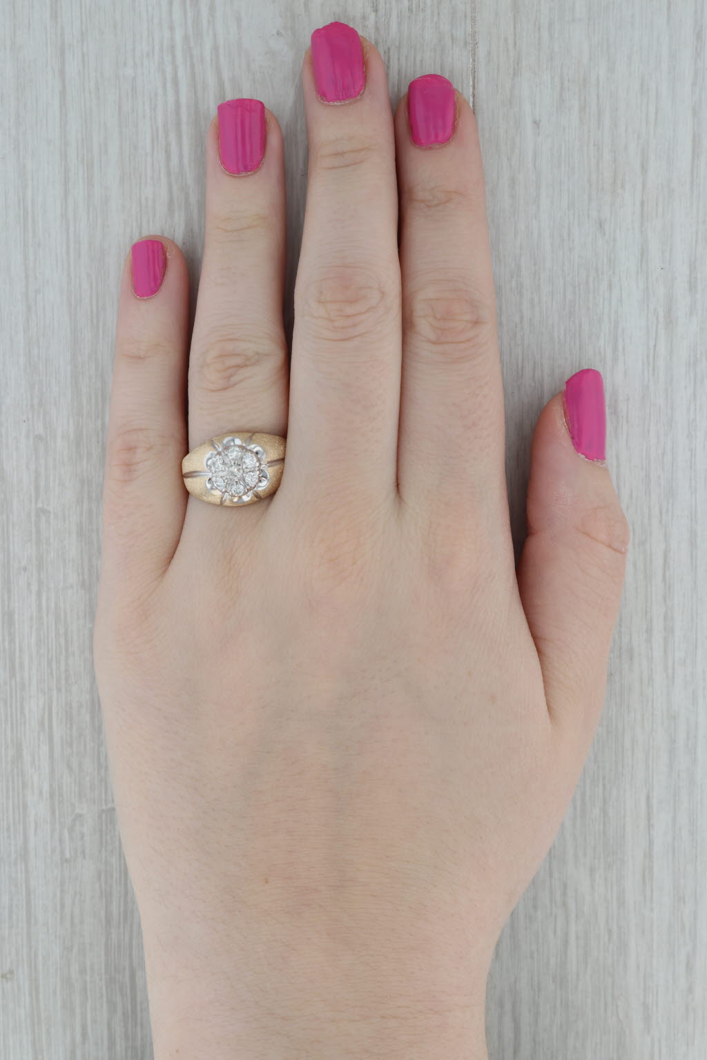 Dark Gray Belcher Set Vintage 0.49ctw Diamond Ring 14k Yellow White Gold Size 9.25