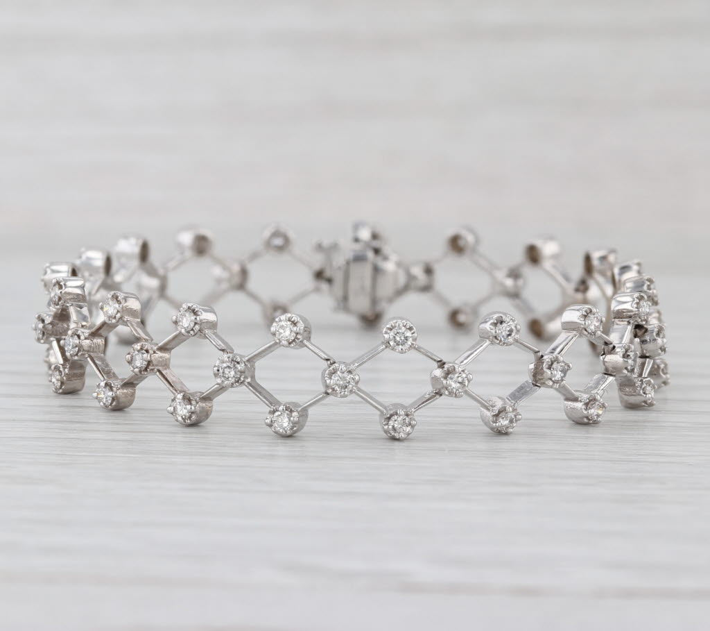 1.70ctw Diamond Lattice Bracelet 14k White Gold 6.75" 10.5mm