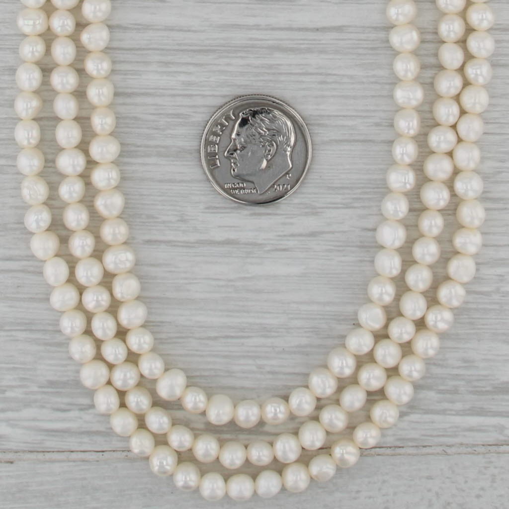 Freshwater Cultured Pearl 3-Strand Necklace 14k Gold Clasp 17.25"
