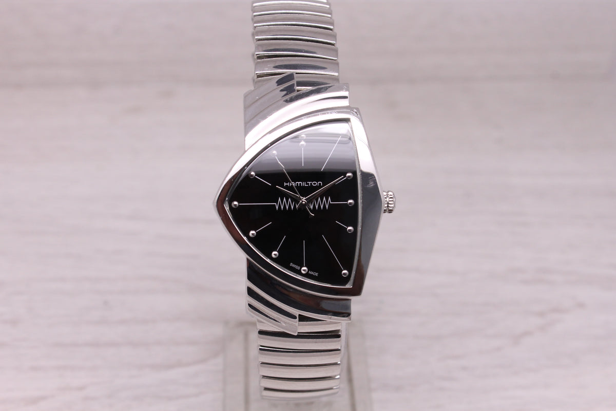Hamilton Ventura Flex 32mm Quartz Watch Stainless Steel H244112 Swiss Black Dial