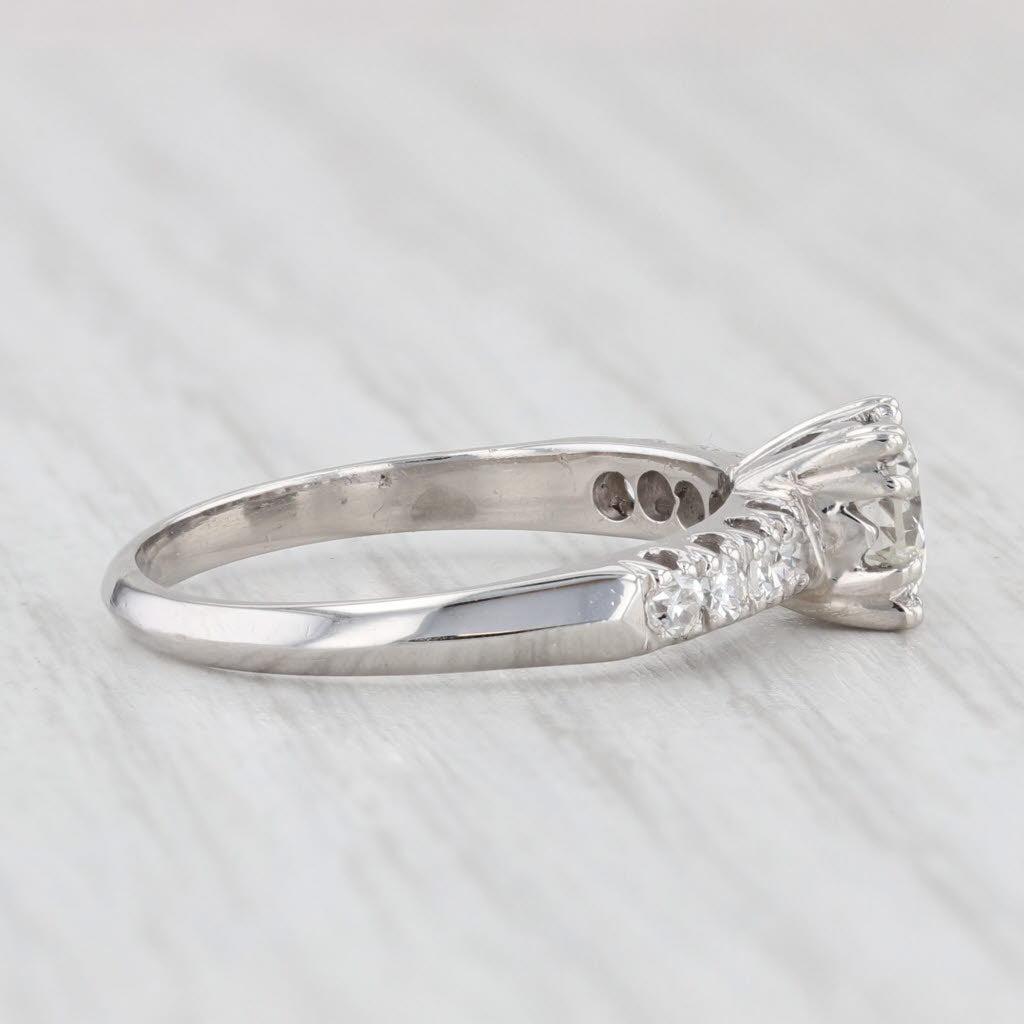 Light Gray 0.93ctw Round Diamond Engagement Ring Palladium Size 6.75 Solitaire w/ Accents