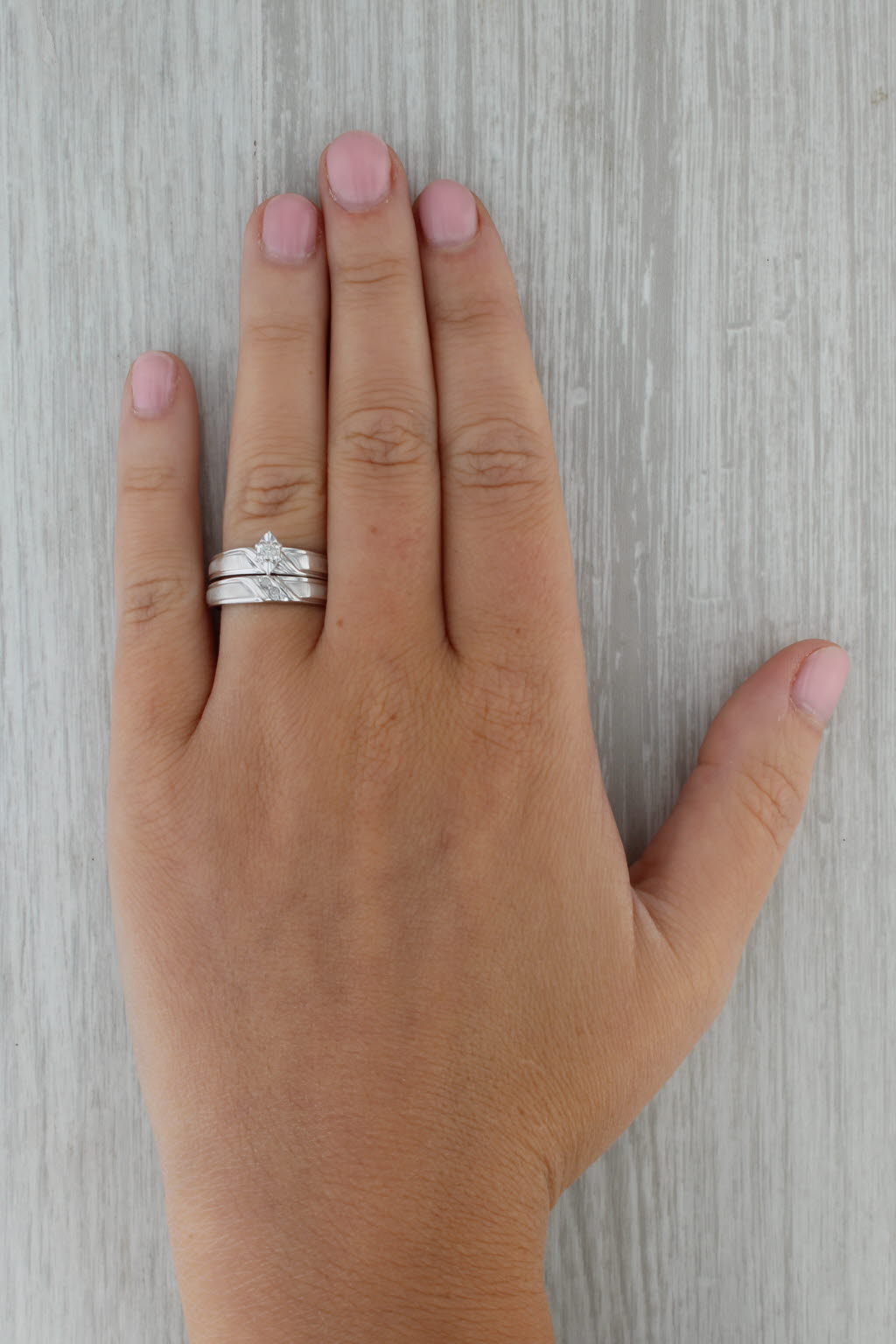 Rosy Brown Diamond Engagement Ring Wedding Band Bridal Set 10k White Gold Size 7