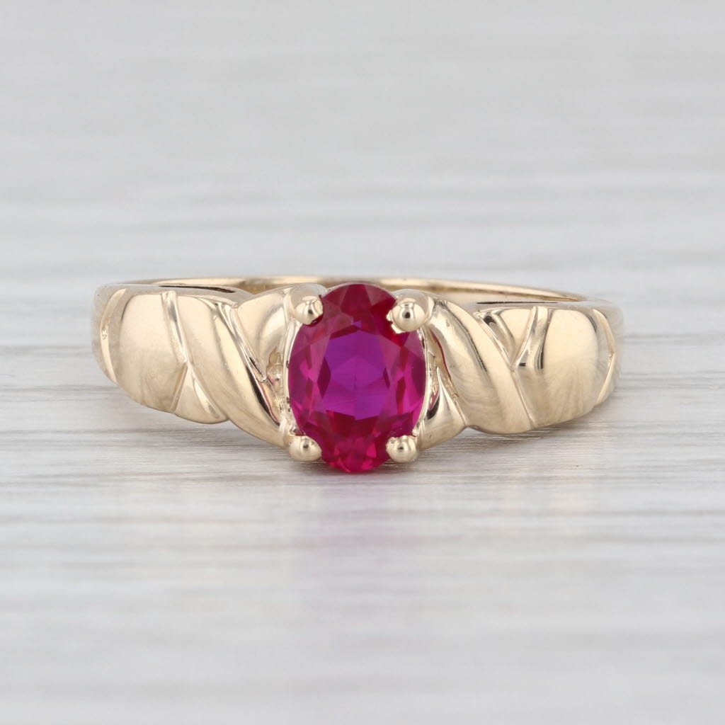 Town & Country 0.94ct Lab Created Ruby Ring 10k Yellow Gold Oval Solitaire Sz 7