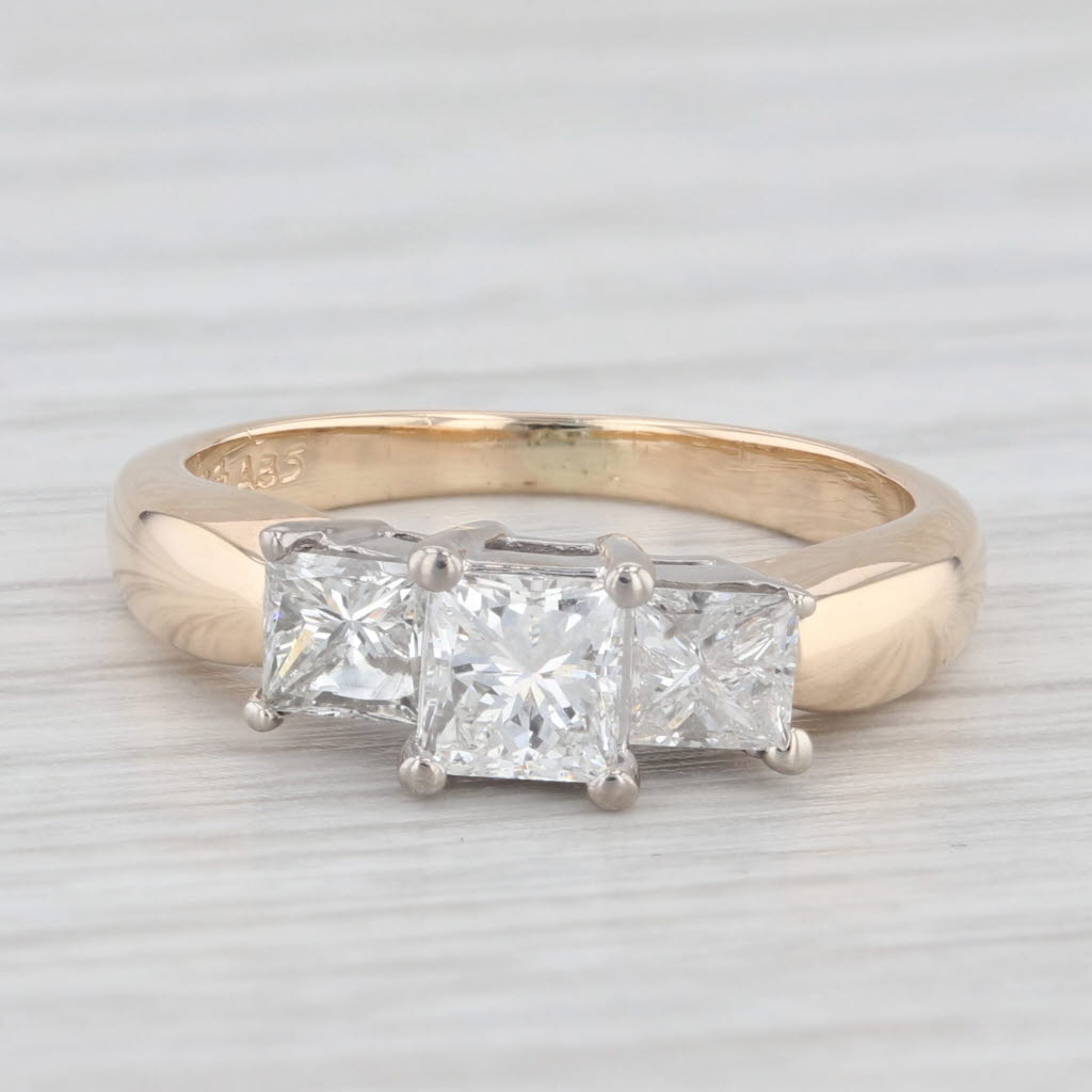 Light Gray 1.06ctw Princess Diamond 3-Stone Engagement Ring 14k Gold Size 5.25