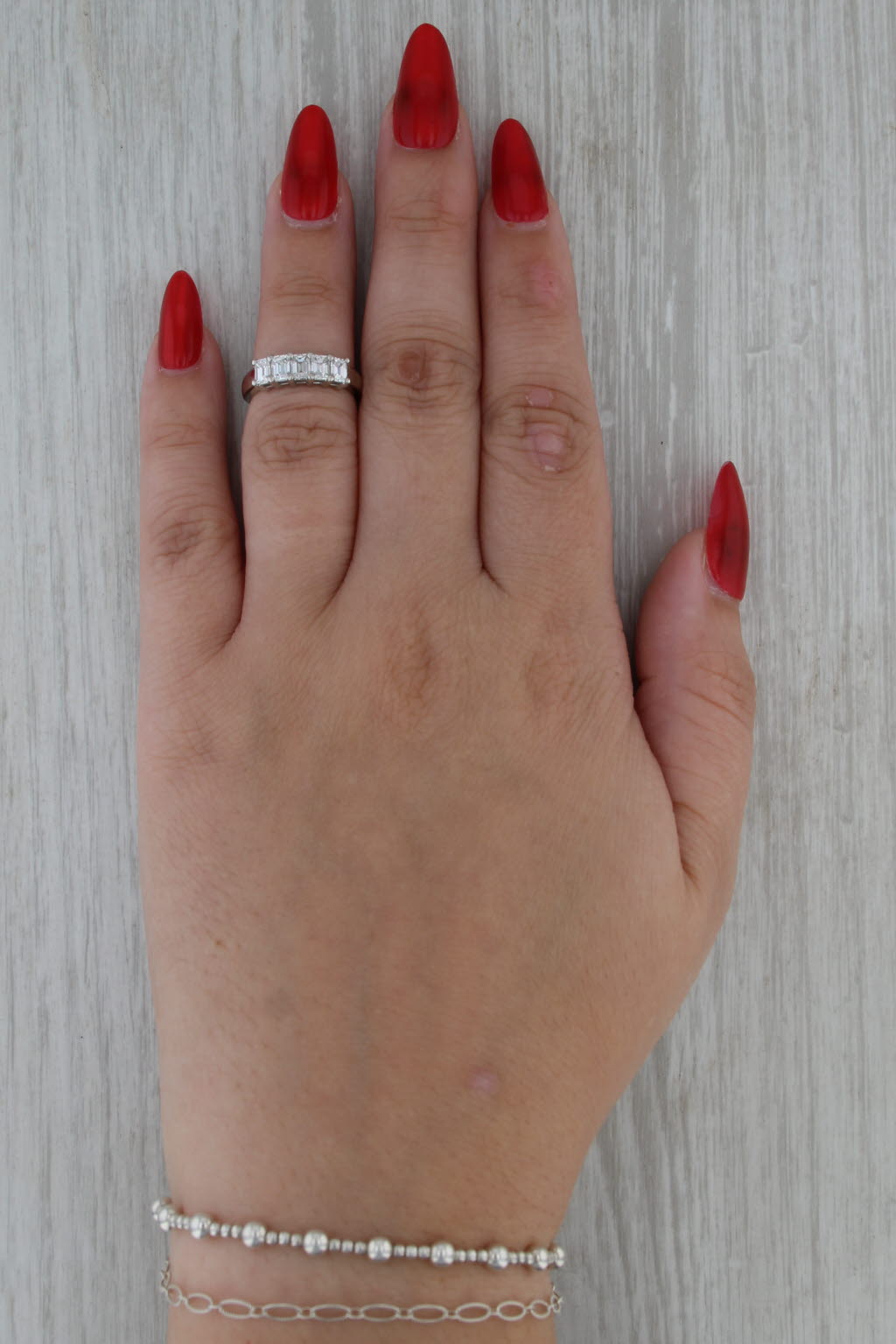 0.90ctw Diamond 5-Stone Ring Platinum Sz 4.5 Wedding Anniversary Band Stackable