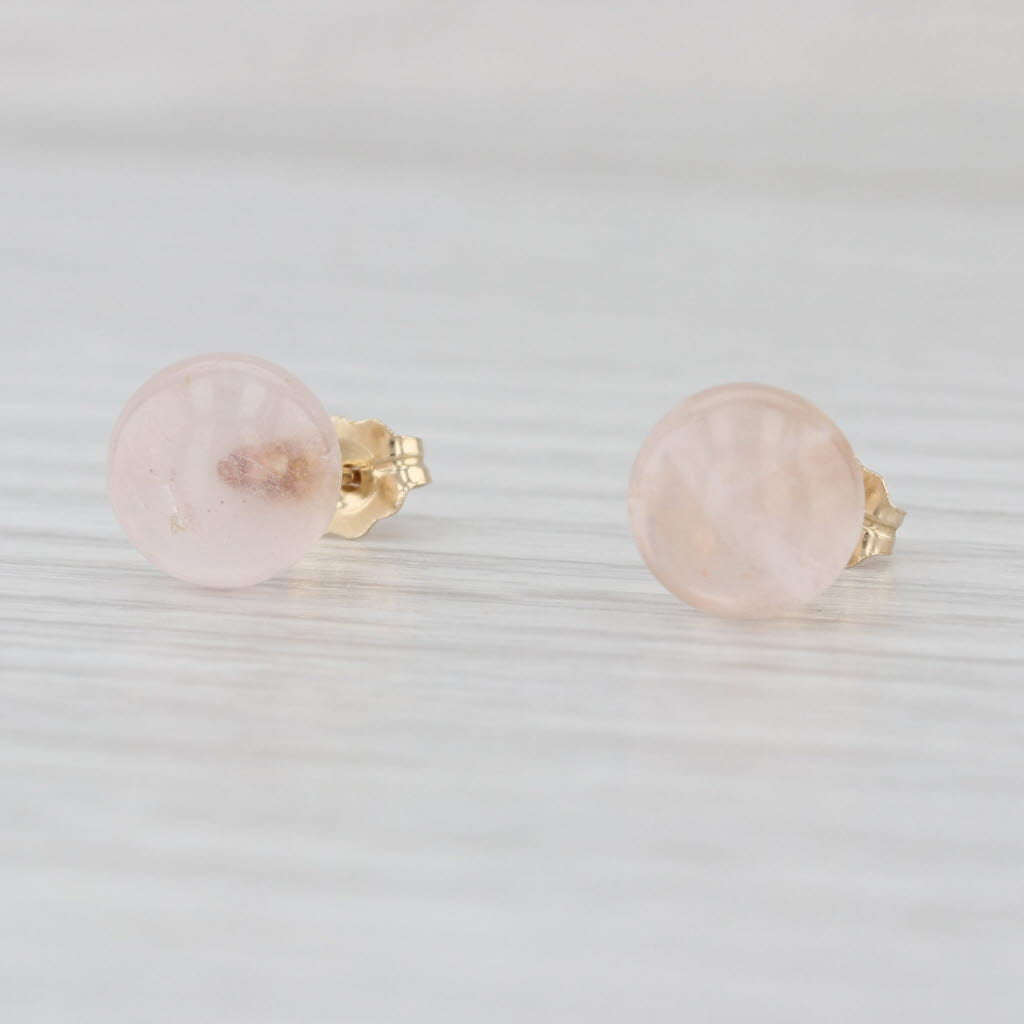 Rose Quartz Bead Stud Earrings 14k Yellow Gold 7.8mm Solitaire Studs