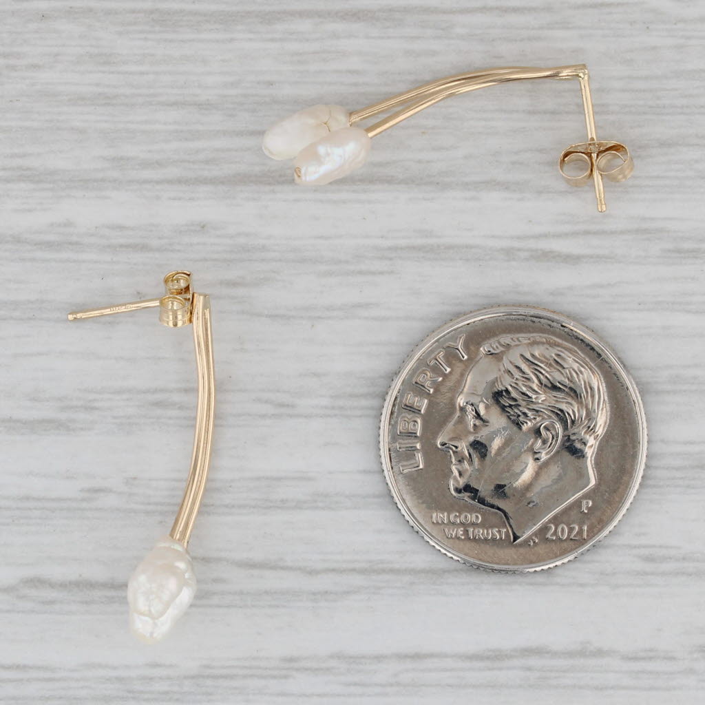 Gray Freshwater Rice Krispie Baroque Pearl Drop Earrings 14k Yellow Gold