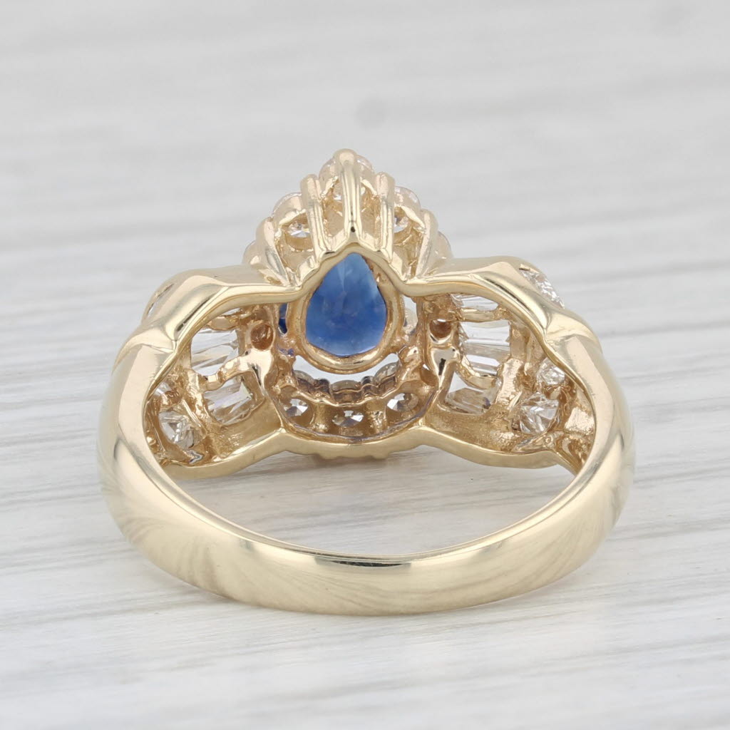 Light Gray 1.61ctw Blue Sapphire Diamond Halo Teardrop Ring 14k Yellow Gold Size 5