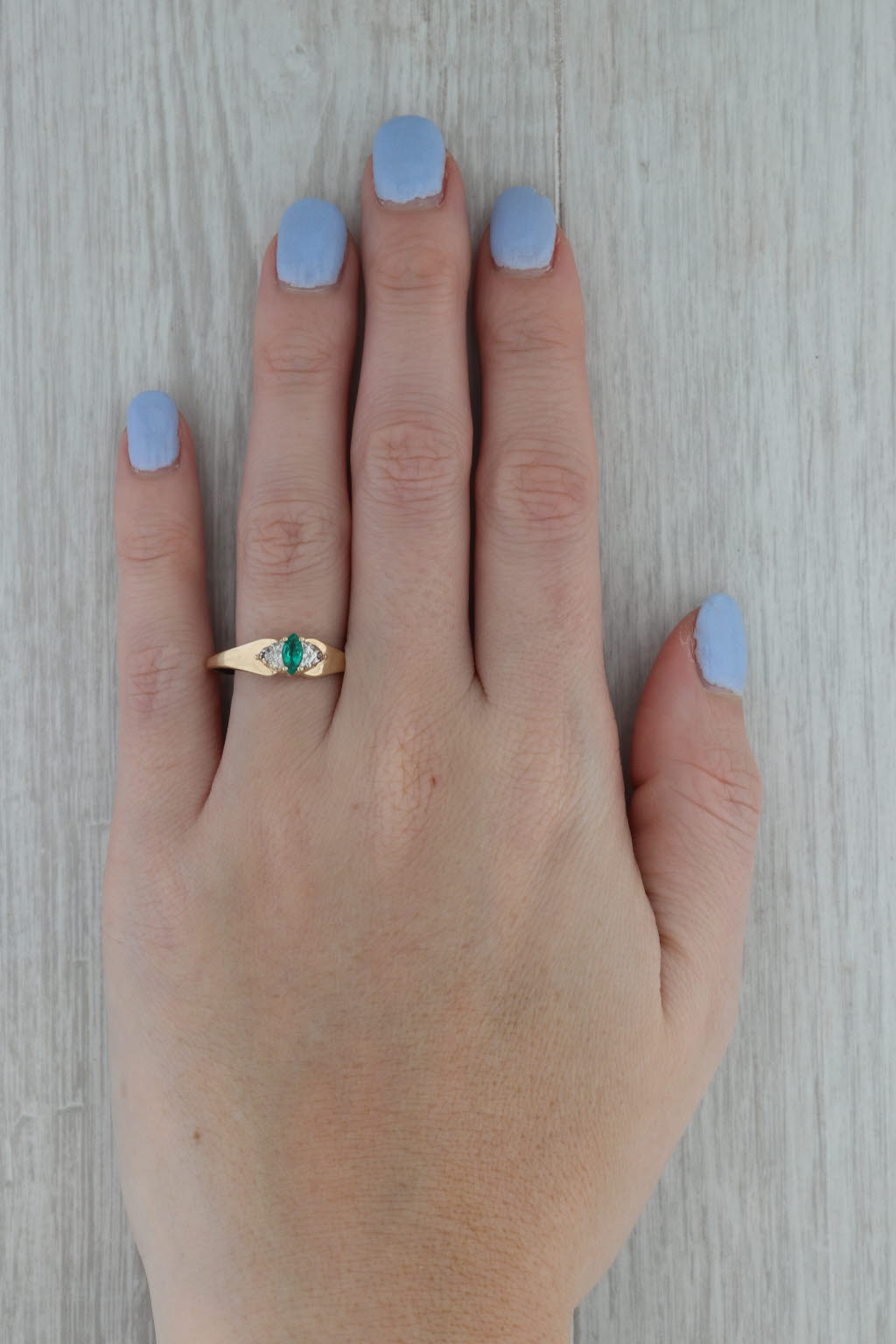 Rosy Brown 0.19ct Lab Created Emerald Marquise Solitaire Ring 10k Gold Diamond Accents