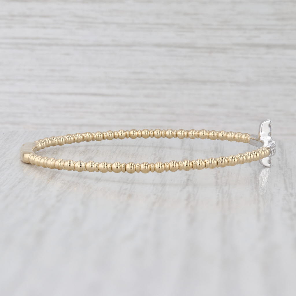 New 0.31ctw Diamond Cross Bead Flexible Bangle Bracelet 14k Gold 6.5"