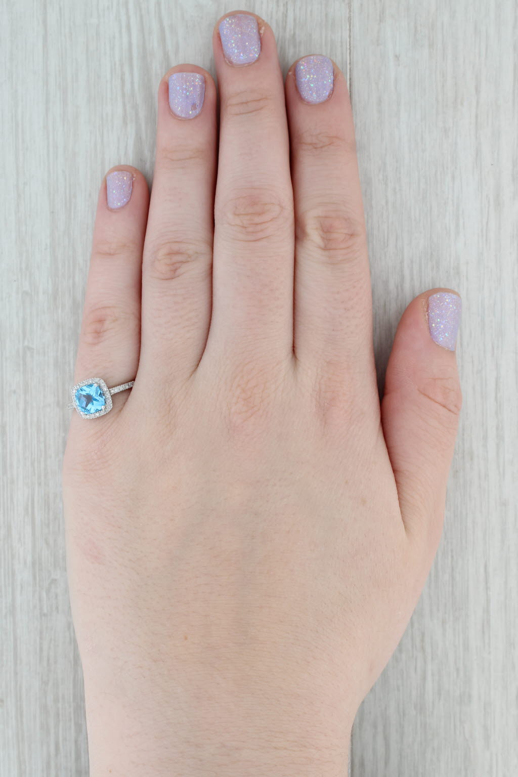 Gray 1.95ctw Cushion London Blue Topaz Diamond Halo Ring 14k Gold Size 7 Engagement