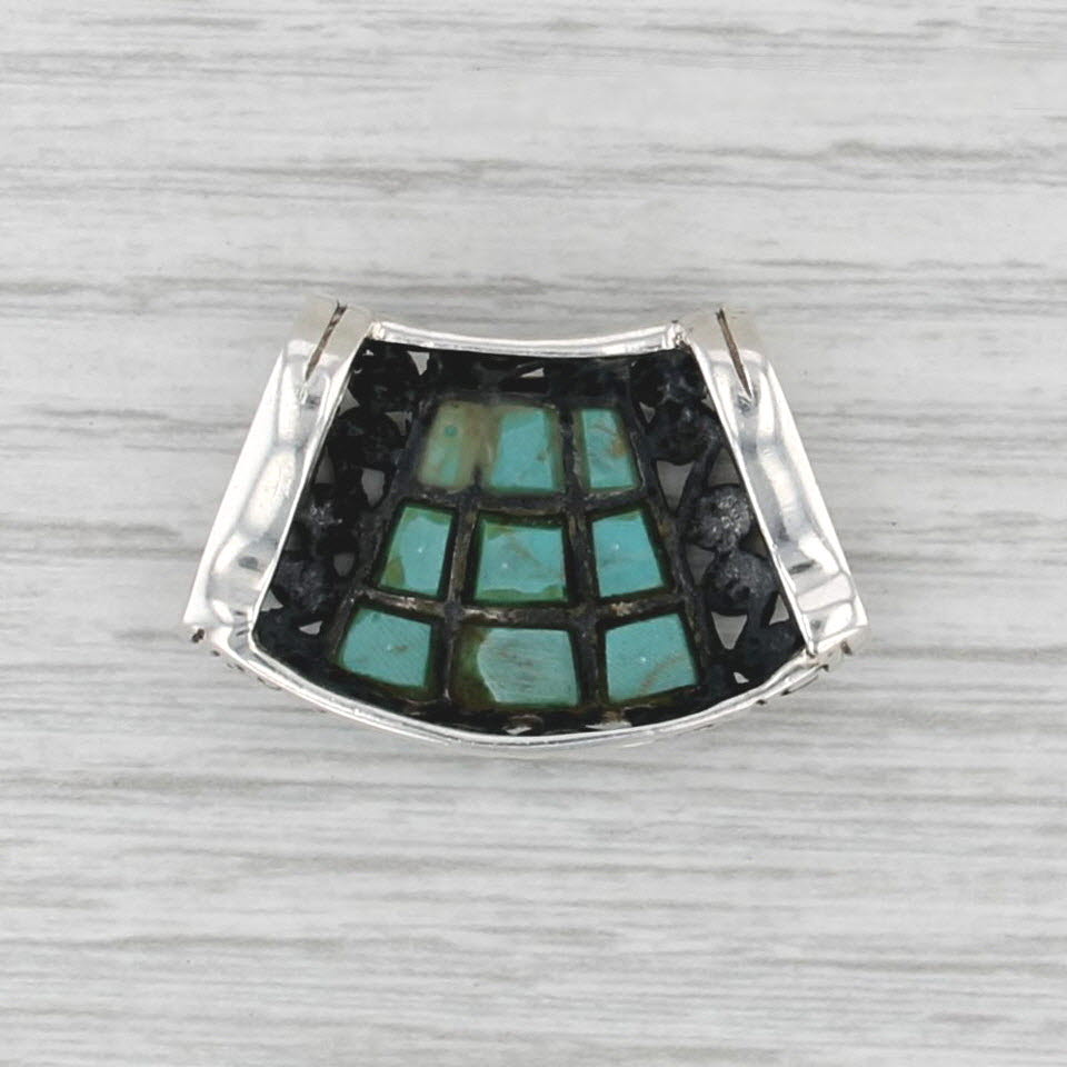 Blue Resin Mosaic Omega Slide Enhancer Pendant Sterling Silver Statement