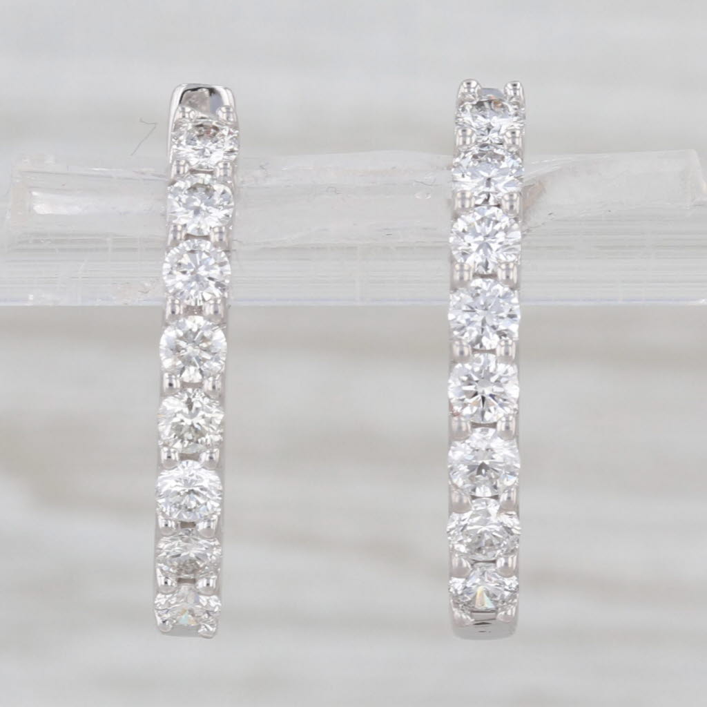 1ctw Diamond Hoop Earrings 14k White Gold Hinged Snap Top Hoops