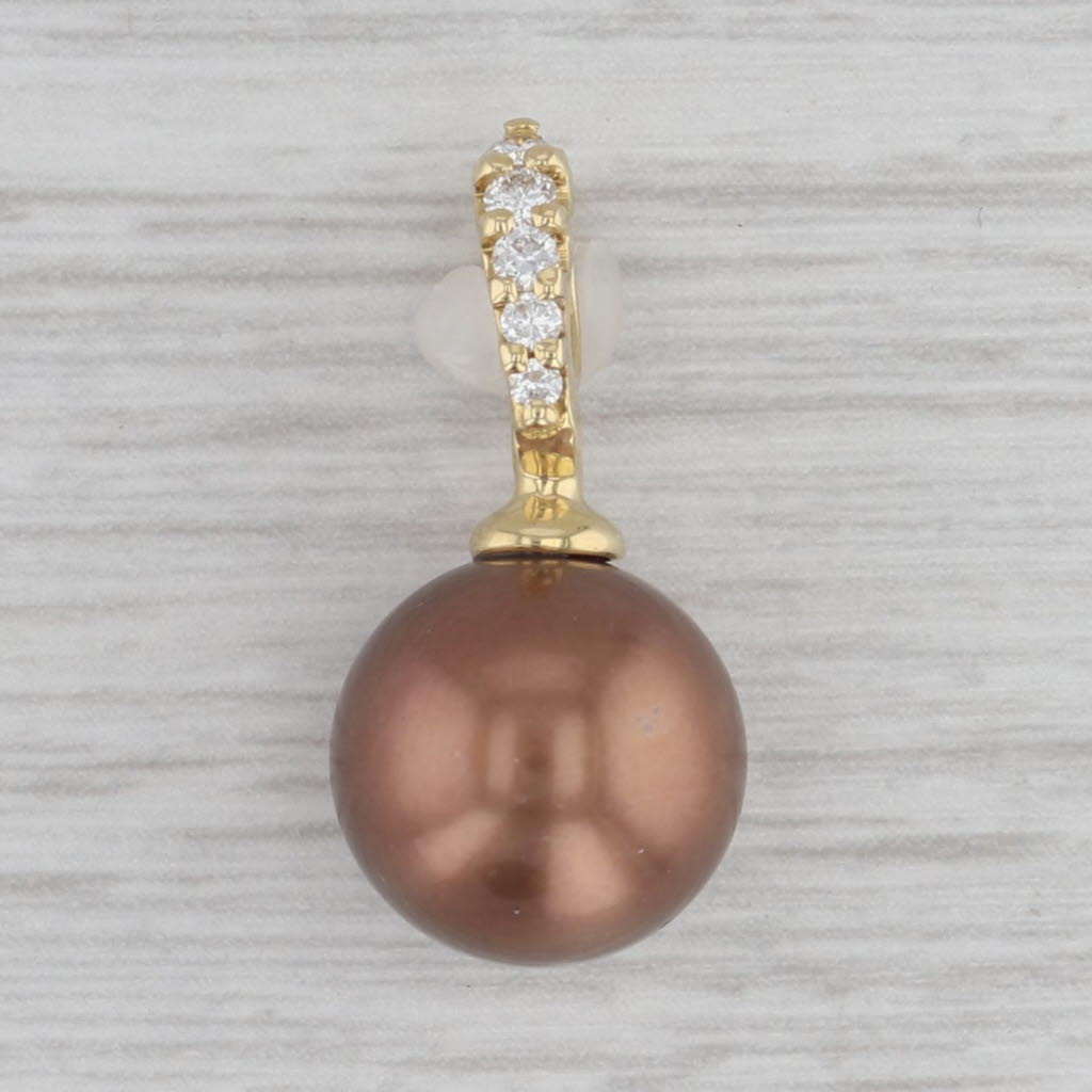 Gray Bronze Cultured Pearl and Diamond 18k Yellow Gold Solitaire Drop Pendant