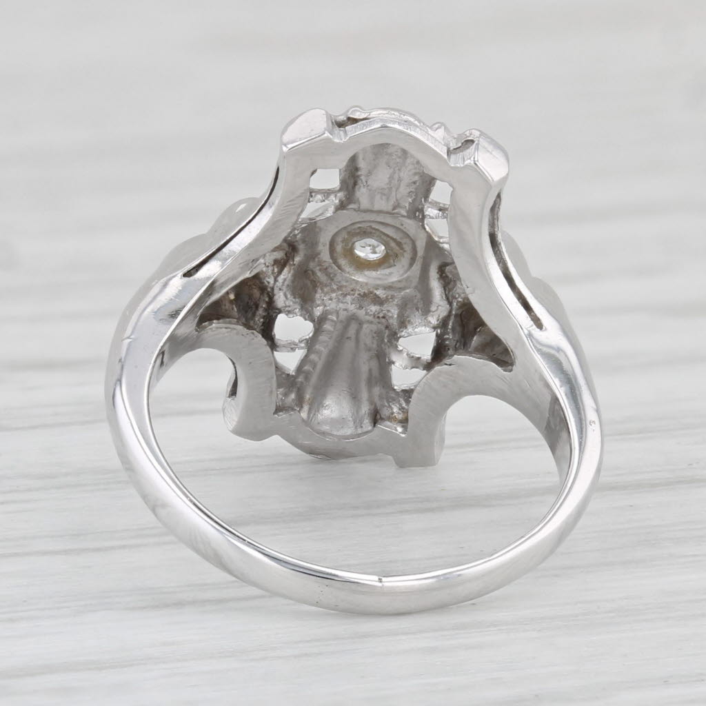 Light Gray Vintage Diamond Ring 14k White Gold Ornate Openwork Size 2.5