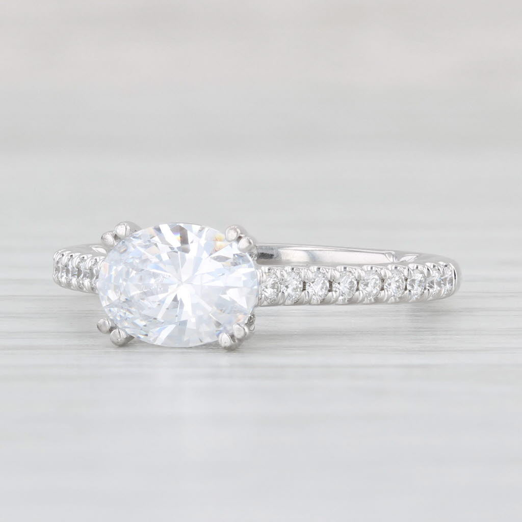New A Jaffe Oval Diamond Semi Mount Engagement Ring 14k White Gold Size 6