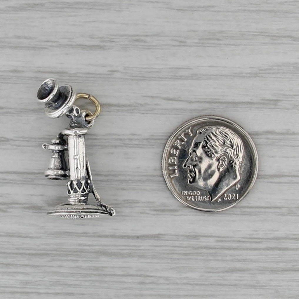 Vintage Old Timey Telephone Charm Sterling Silver 3D Pendant