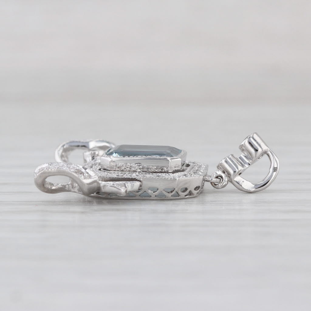 1.65ctw Aquamarine Diamond Halo Pendant 18k White Gold Drop