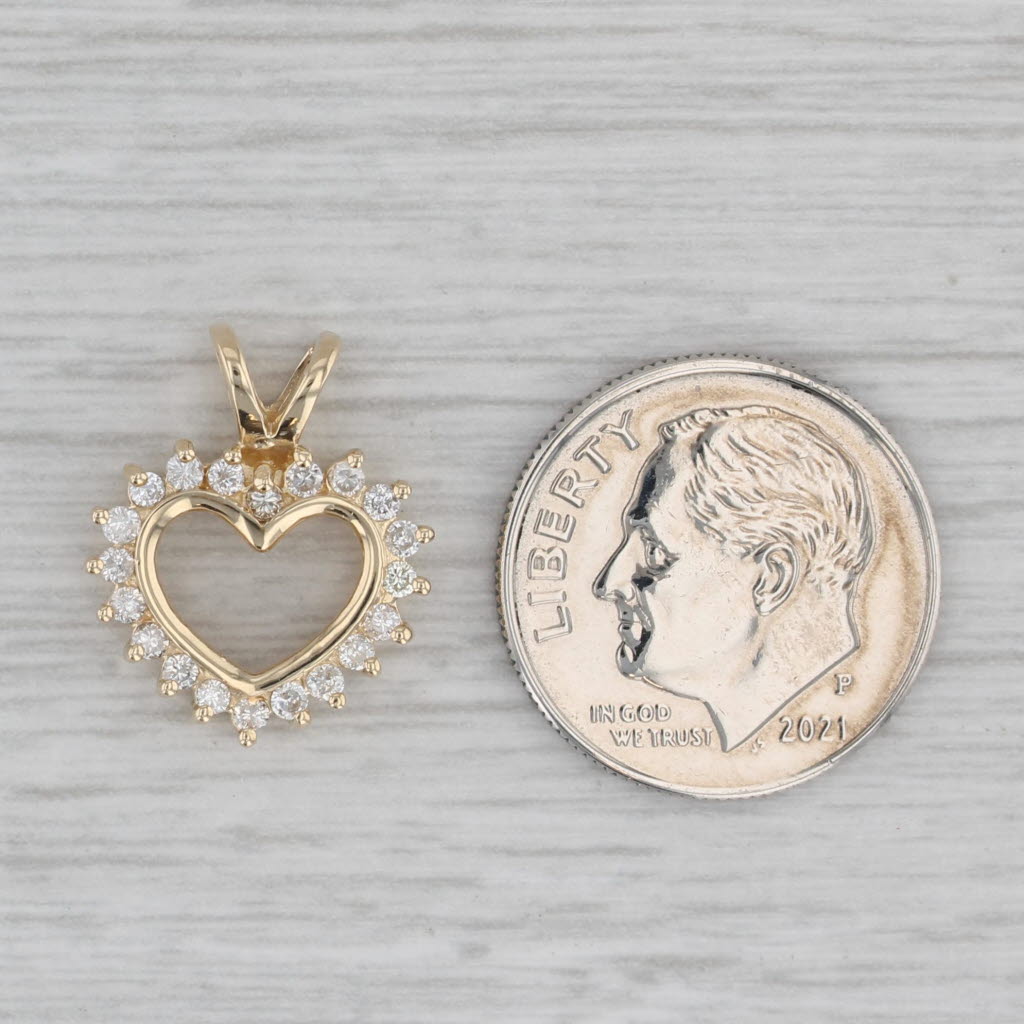 Gray 0.20ctw Diamond Open Heart Pendant 14k Yellow Gold Small Drop