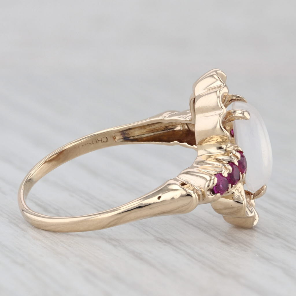 Retro Moonstone Lab Created Ruby Ring 14k Yellow Gold Size 9.75