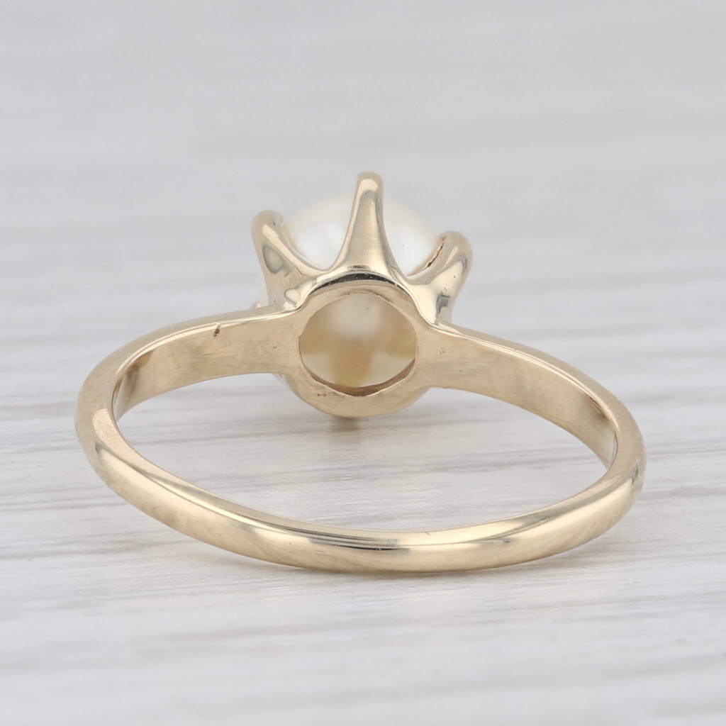 Light Gray Vintage Cultured Pearl Solitaire Ring 10k Yellow Gold Size 6.25