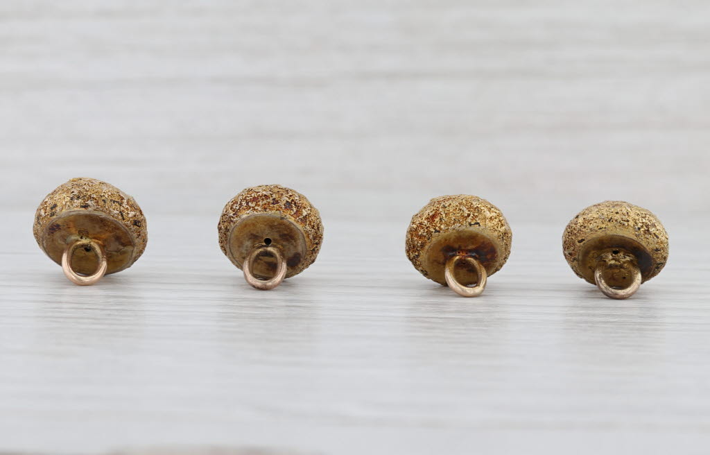 Victorian Diamond Bird Set of 4 Buttons 10k Yellow Gold Antique Studs