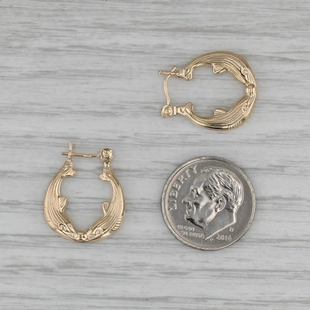 Kissing Whales Hoop Earrings 14k Yellow Gold Snap Top Round Hoops Nautical