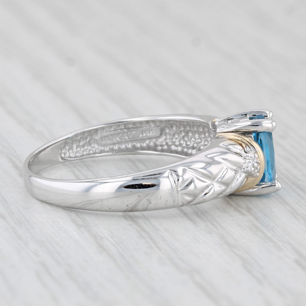 Light Gray 1.27ct Oval Blue Topaz Solitaire Ring 14k Gold Size 10 Diamond Accents