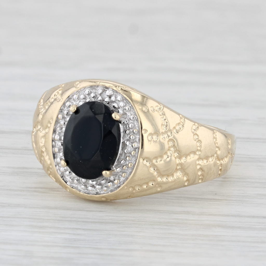 Light Gray Onyx Diamond Halo Ring 10k Yellow Gold Nugget Band Size 8.75