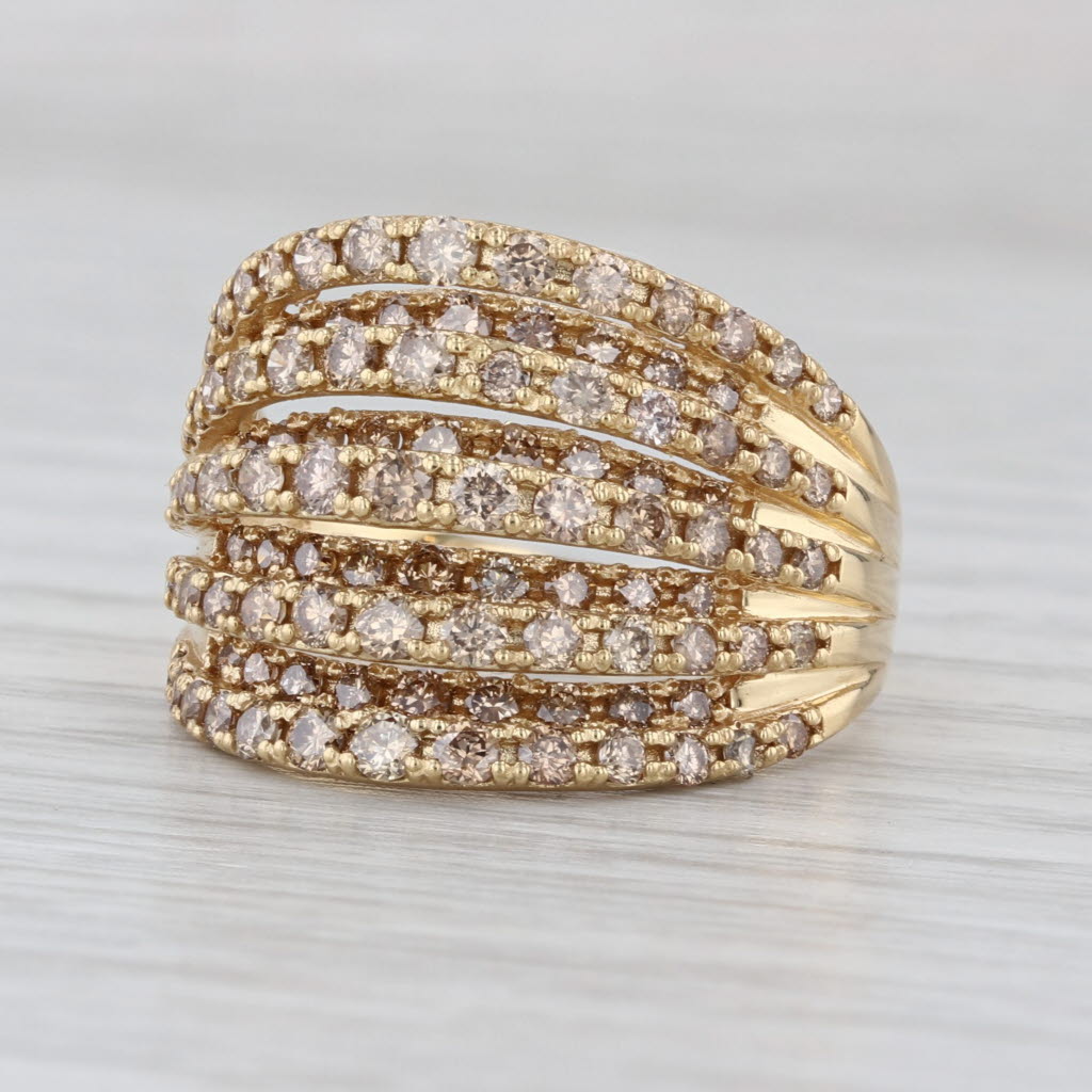 2ctw Champagne Diamond Multiband Ring 18k Yellow Gold Size 8.5 Cocktail