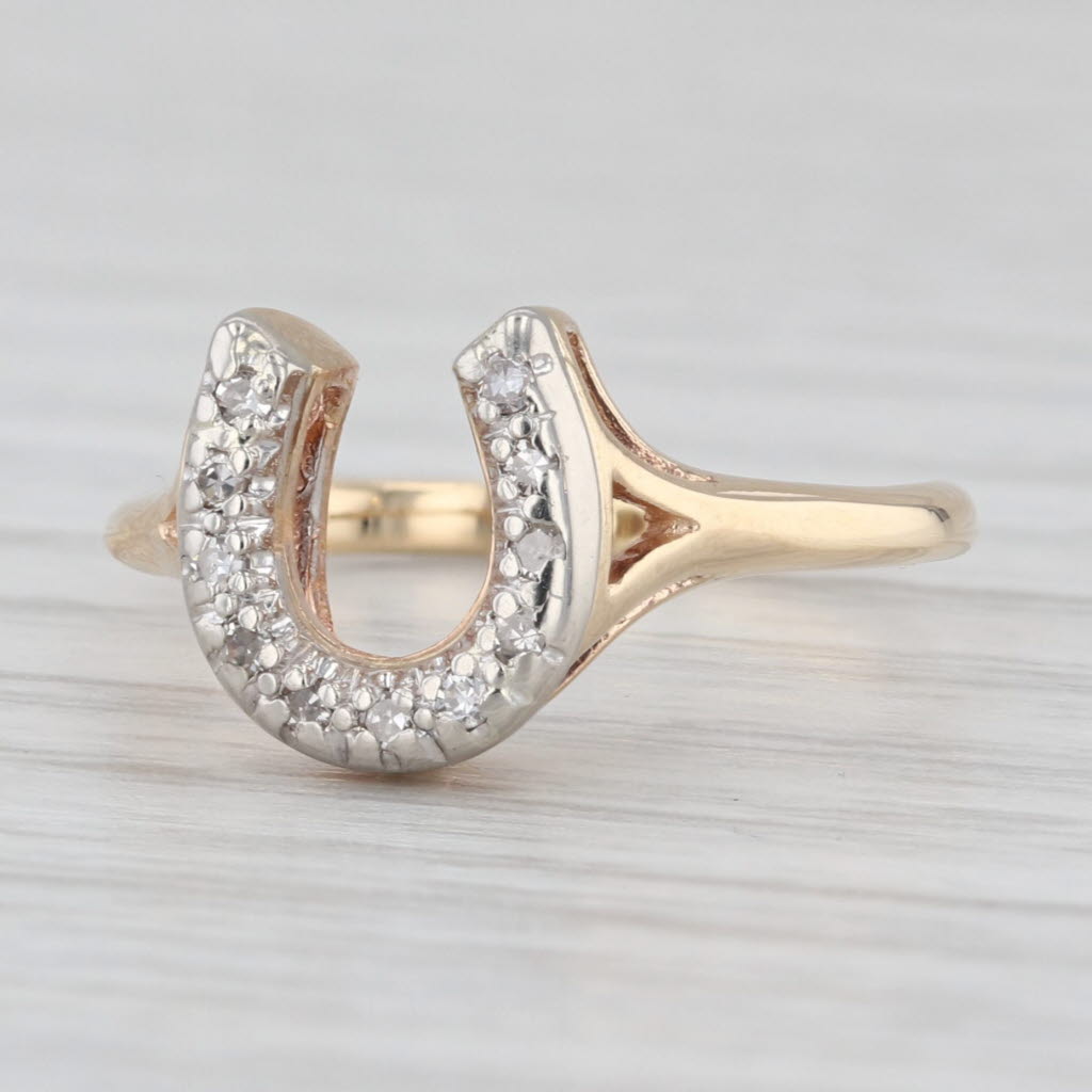 Vintage Diamond Horseshoe Ring 10k Yellow White Gold Size 5