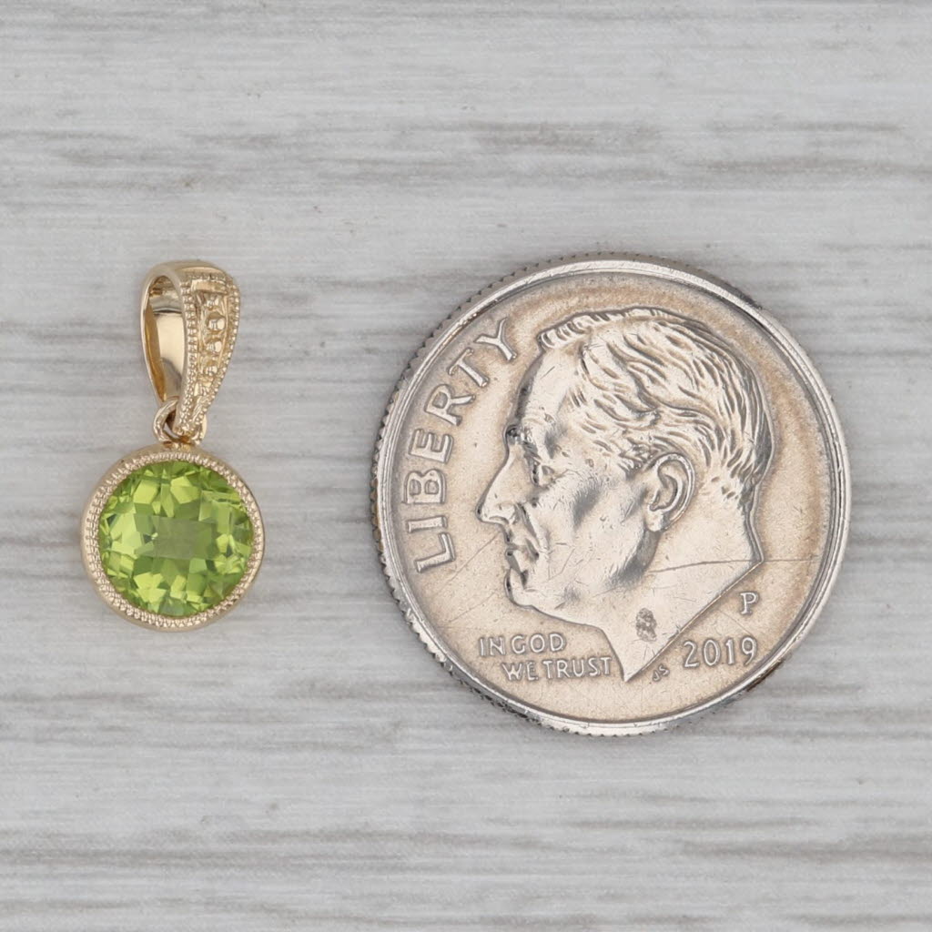 Gray 1ct Peridot Round Solitaire Pendant 14k Yellow Gold Small Drop