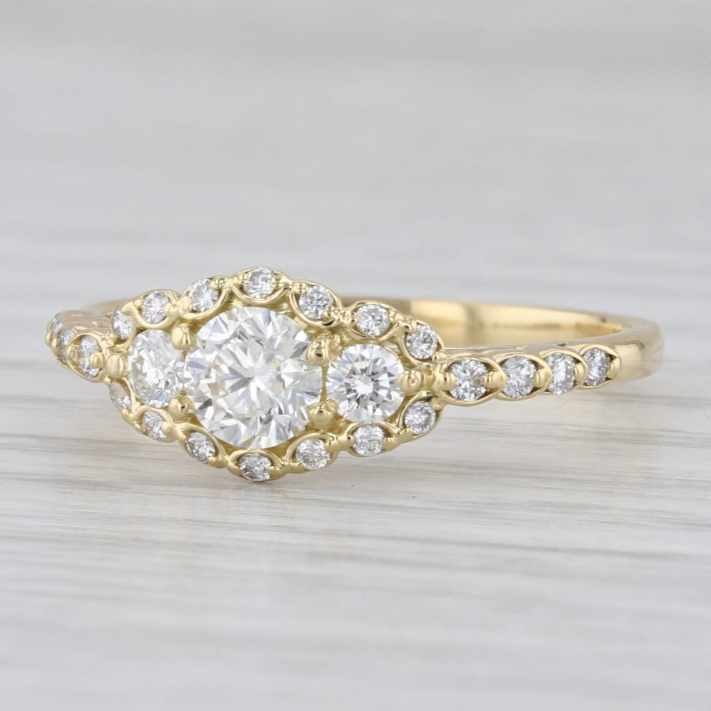 Forever Mark 0.85ctw Diamond Halo Engagement Ring 18k Yellow Gold Size 9 Cert