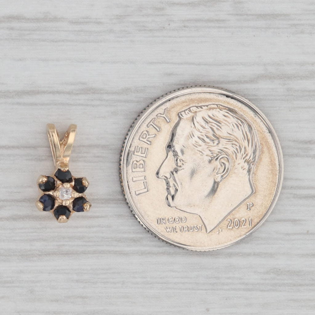 Gray 0.15ctw Sapphire Flower Pendant 10k Yellow Gold Diamond Accent Small Drop