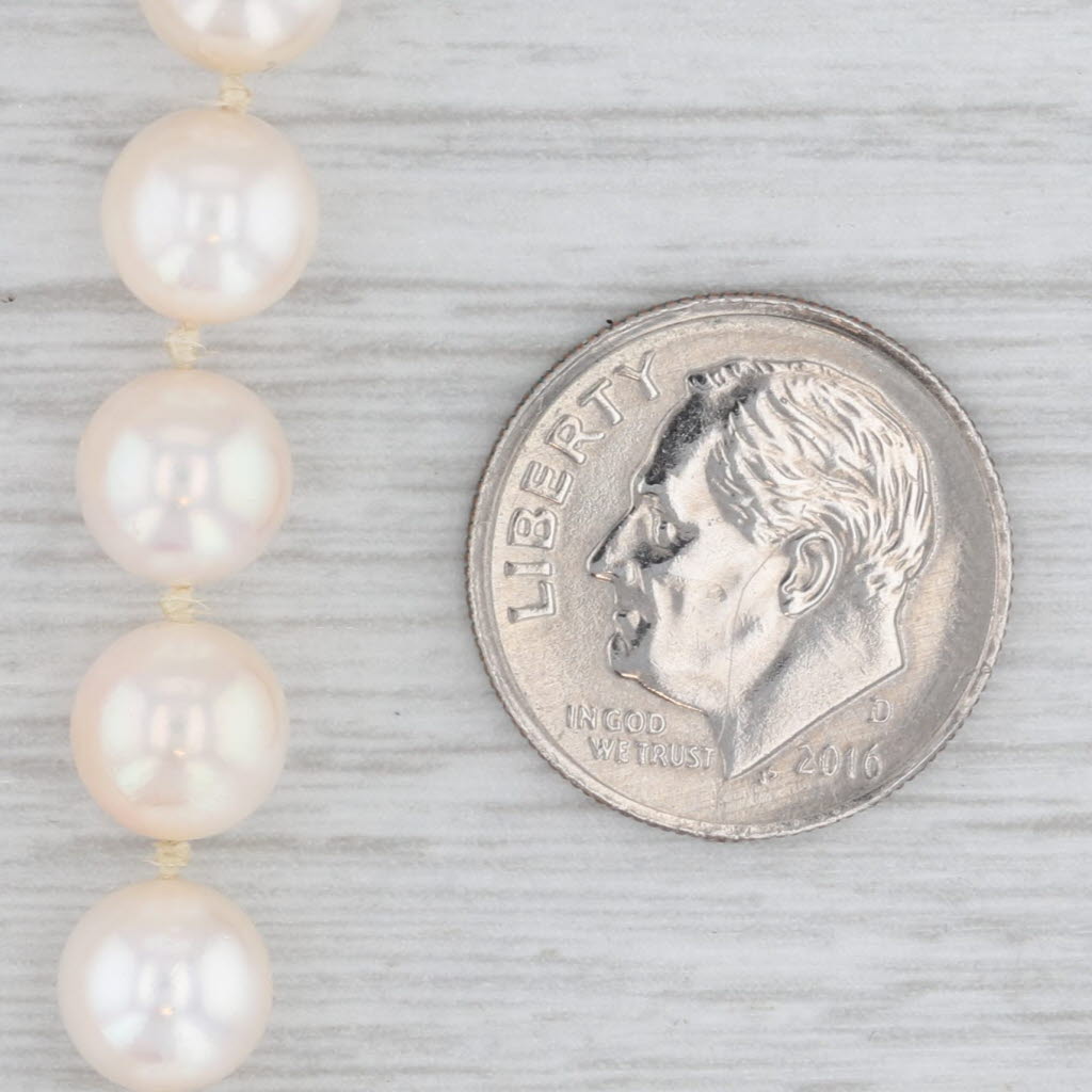 Cultured Pearl Single Strand Bead Necklace 25.5" 7mm 14k Gold Clasp