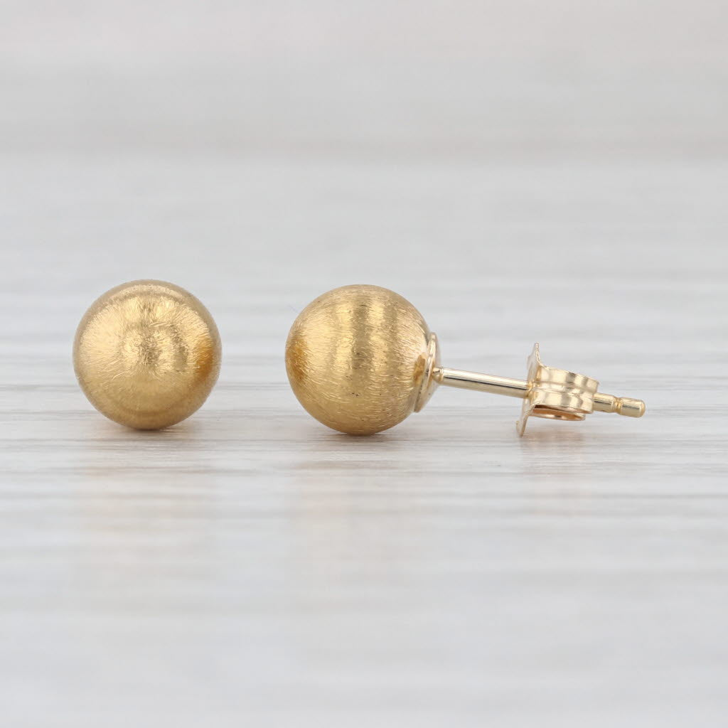 Brushed Bead Stud Earrings 10k Yellow Gold 6.8mm