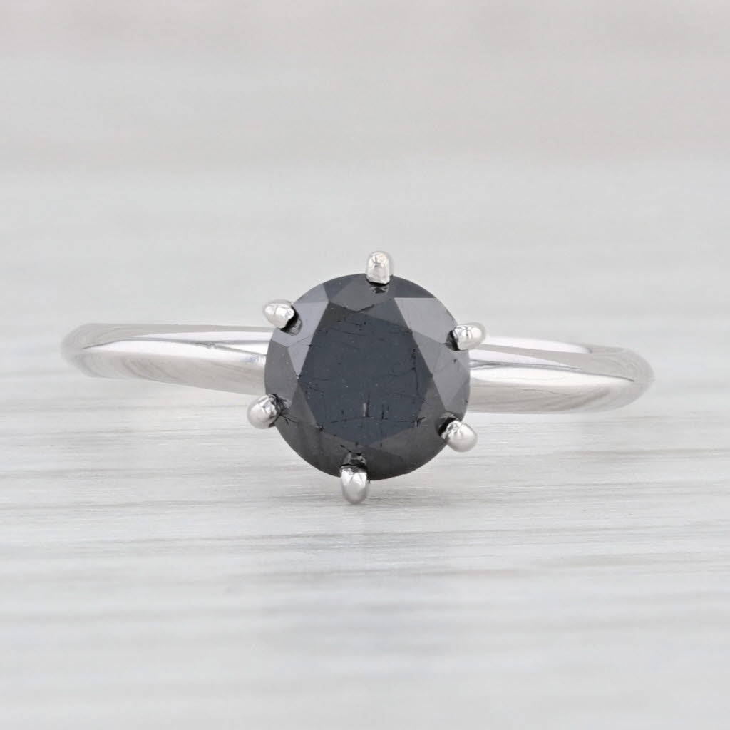 Light Gray 1.62ct Black Diamond Ring 14k White Gold Size 7 Round Solitaire